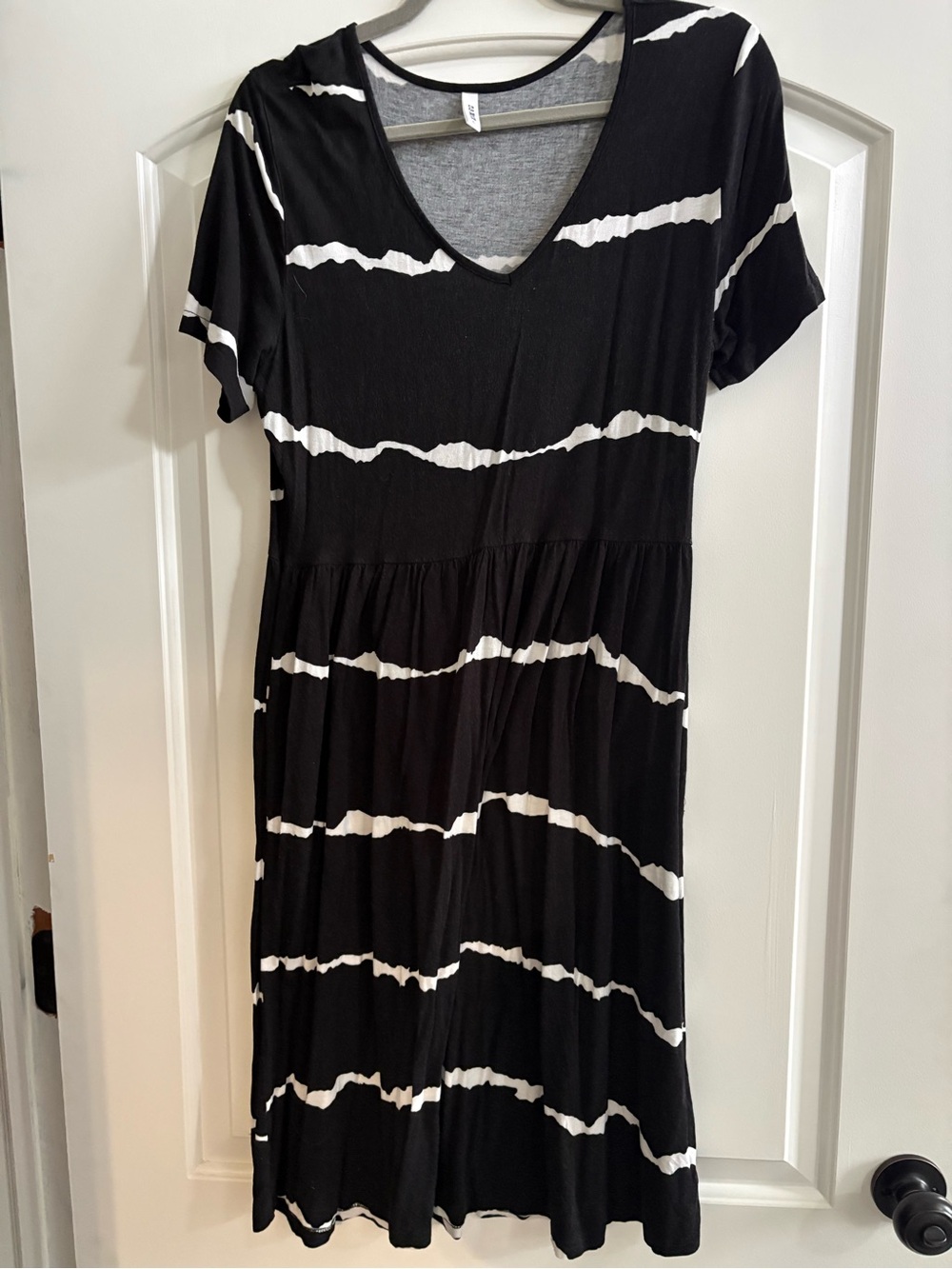 Black and White Striped V-Neck Women's Dress